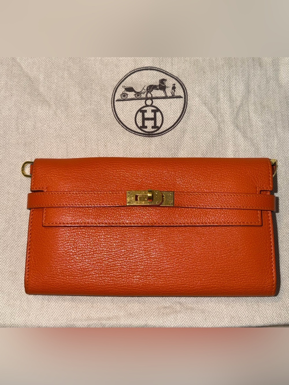 Hermes Orange Kelly Leather Wallet with Gold Hardware